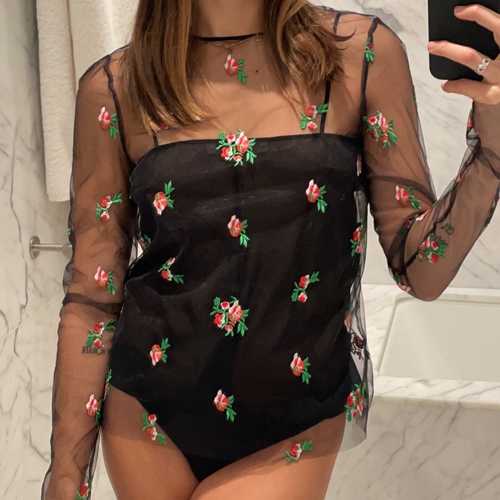 Philosophy Sheer Long Sleeve with Floral Embroidery with matching Camisole
